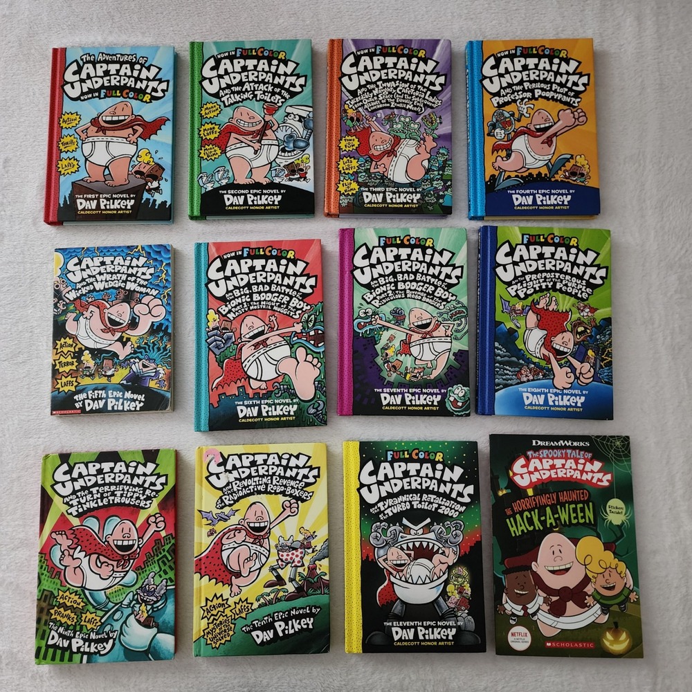 Dav Pilkey Captain Underpants 12 Book Lot Graphic Novel Kids Childrens Reading